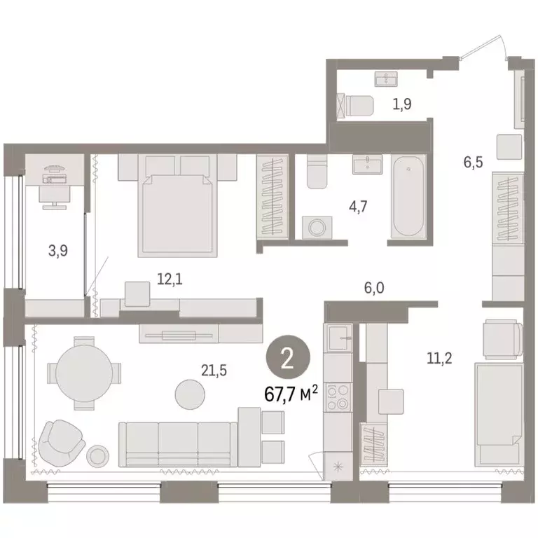 2-комнатная квартира: Тюмень, Краснооктябрьская улица, 4к3 (67.73 м) - Фото 1