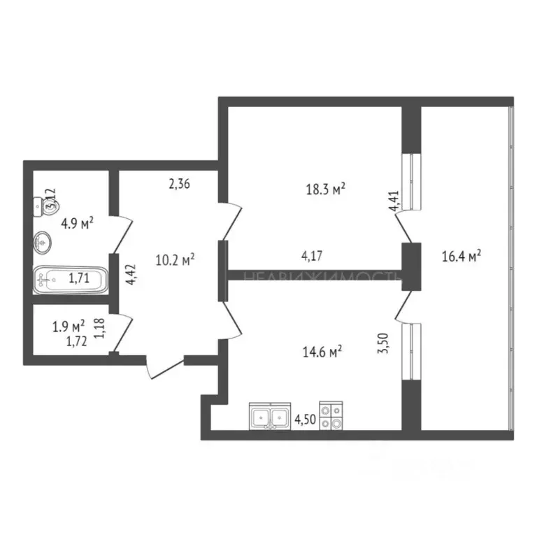 1-к кв. Тюменская область, Тюмень ул. Мельникайте, 32к2 (66.3 м) - Фото 1