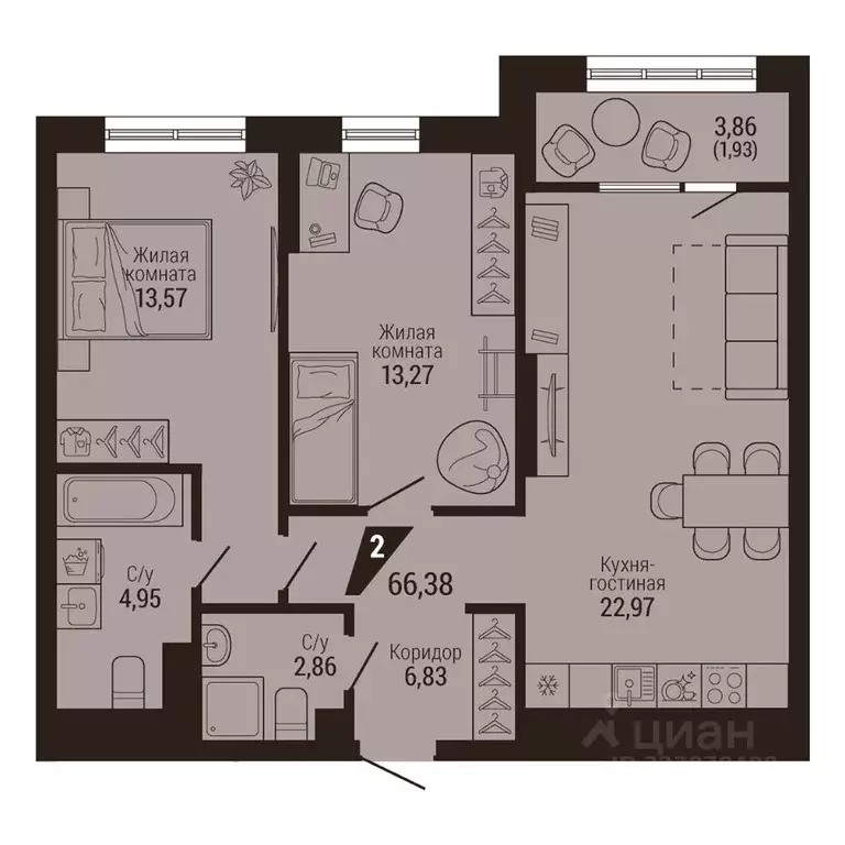 2-к кв. Свердловская область, Екатеринбург Центральный жилрайон, Дом 7 ... - Фото 2