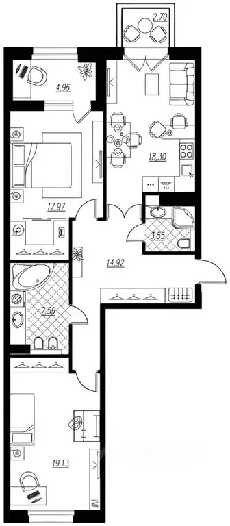 2-к кв. Санкт-Петербург проезд Петровская коса, 6к1 (85.6 м) - Фото 1