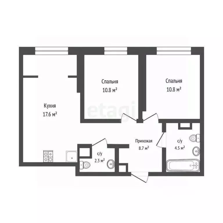 2-к кв. Тюменская область, Тюмень Харьковская ул., 74 (54.6 м) - Фото 1