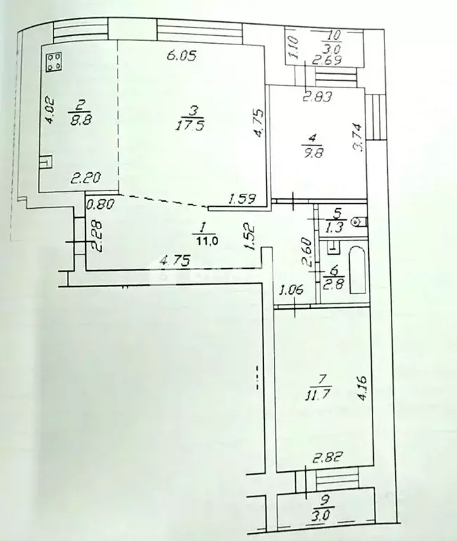 3-к кв. Башкортостан, Уфа ул. Красина, 13/3 (62.1 м) - Фото 2
