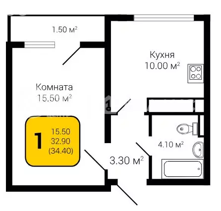 1-комнатная квартира: Воронеж, улица Шишкова, 140Б/23 (34.4 м) - Фото 0