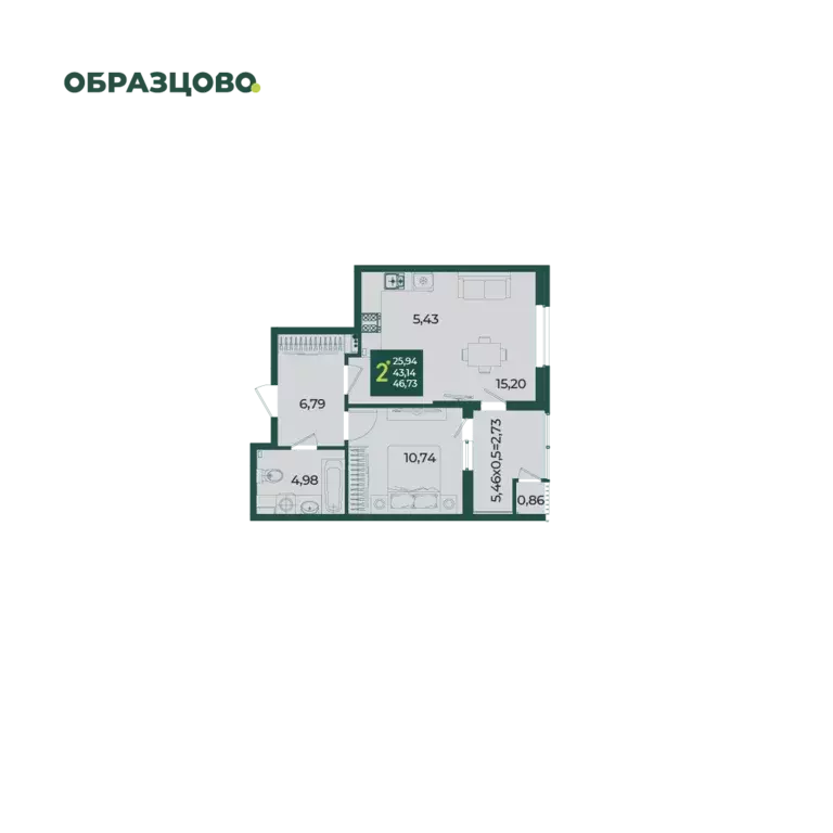 2-к квартира, 49.1 м - Фото 0