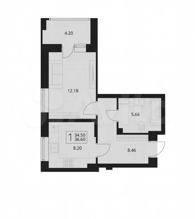 1-к. квартира, 36,6 м, 2/17 эт. - Фото 1