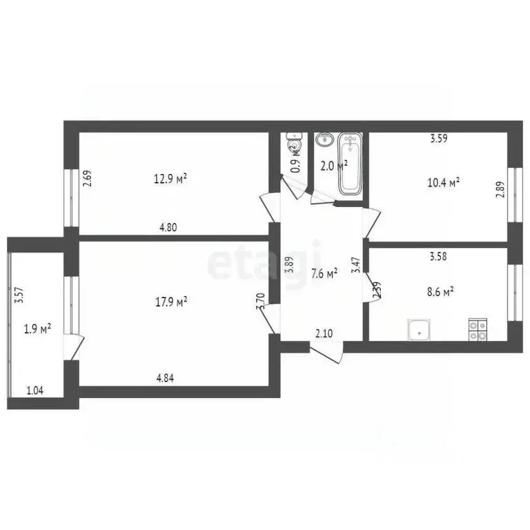 3-к кв. Забайкальский край, Чита Магистральная ул., 3А (60.3 м) - Фото 1