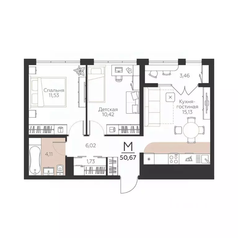 2-к кв. Тульская область, Тула  (50.67 м) - Фото 1