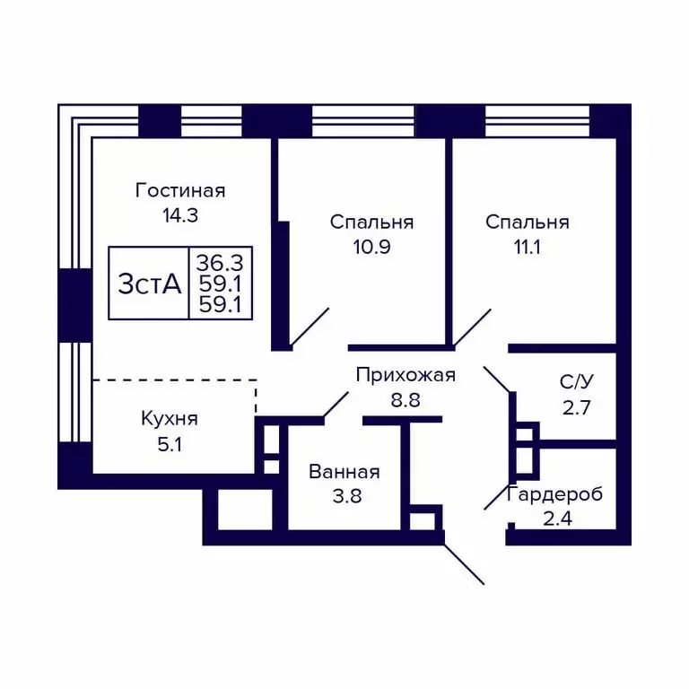 3-комнатная квартира: Новосибирск, Красносельская улица (59.1 м) - Фото 0