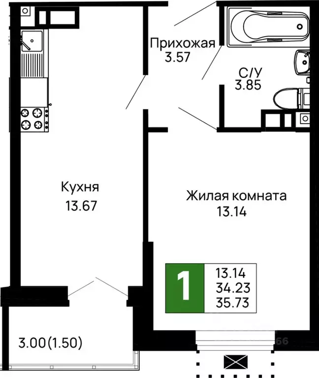 1-к кв. Адыгея, Майкоп 9 Мая ул., 14А (35.73 м) - Фото 0