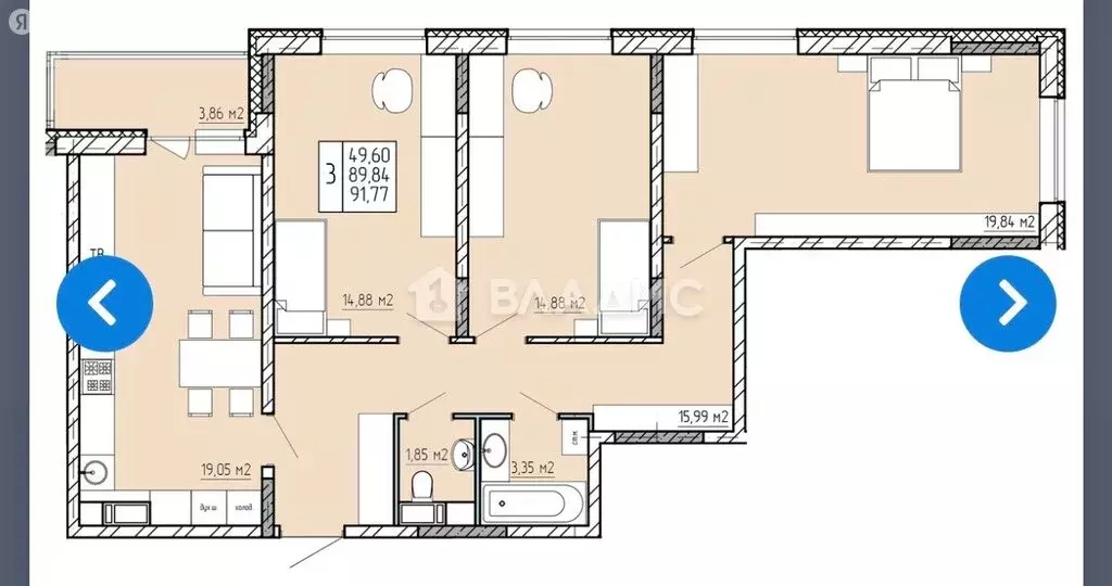3-комнатная квартира: Калуга, улица Пухова, 58 (92 м) - Фото 1
