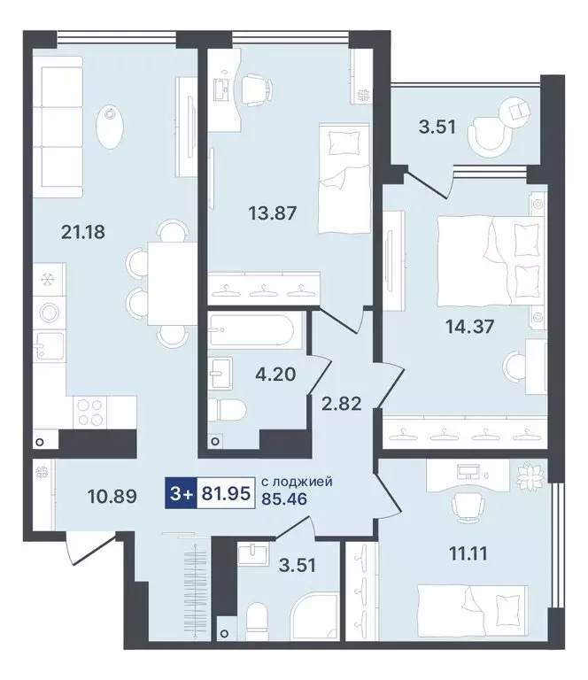 3-комнатная квартира: Тюмень, Ставропольская улица, 1 (81.95 м) - Фото 0