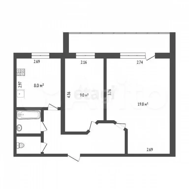 2-к. квартира, 47 м, 4/6 эт. - Фото 0