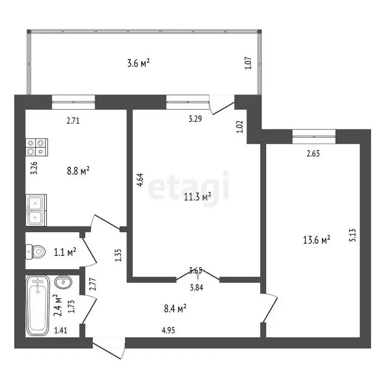 2-комнатная квартира: Альметьевск, проспект Изаила Зарипова, 21 (51.6 ... - Фото 1