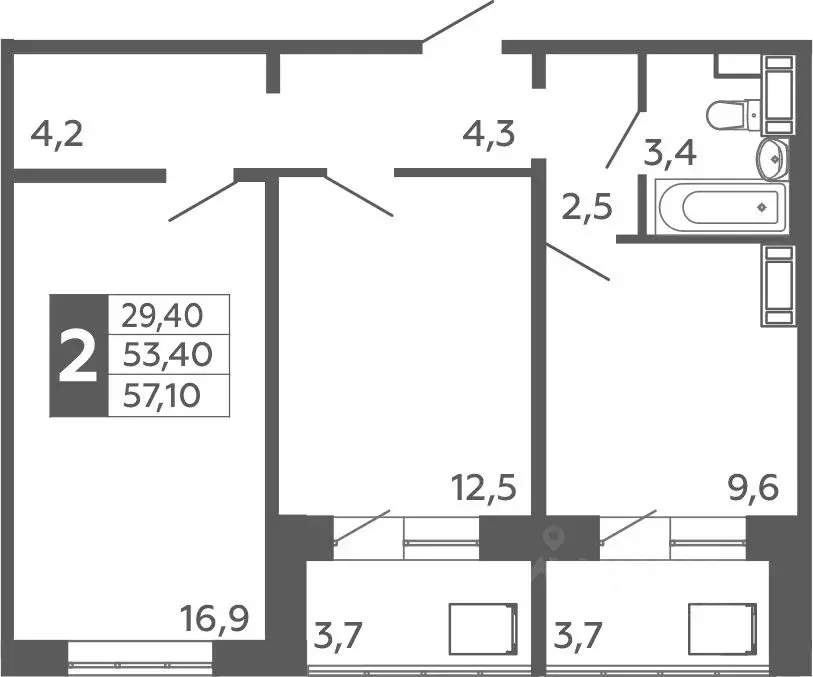 2-к кв. Башкортостан, Уфа Черниковка жилрайон, Калининский-2 мкр, ул. ... - Фото 1