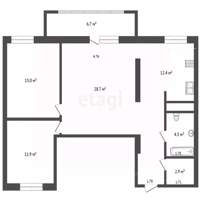 3-к кв. Московская область, Одинцово Садовая ул., 24 (88.2 м) - Фото 2