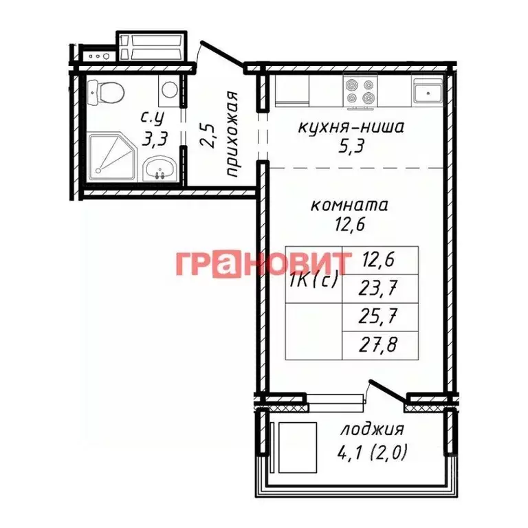 Квартира, 1 комната, 25.7 м - Фото 0