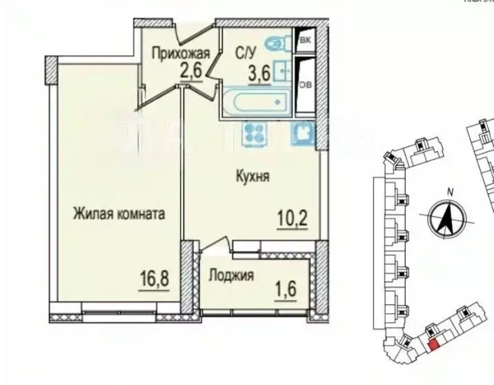 1-к кв. Москва Внуковское поселение, бул. Андрея Тарковского, 10 (35.1 ... - Фото 2