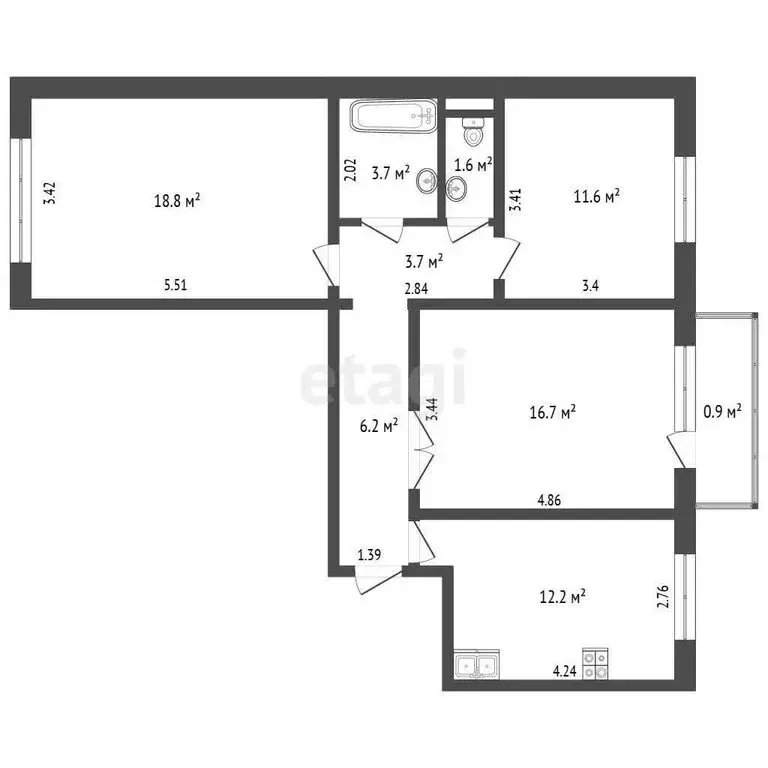 3-комнатная квартира: Калининград, улица Юрия Гагарина, 111 (74.5 м) - Фото 0