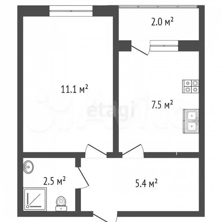 1-к. квартира, 26,9 м, 2/6 эт. - Фото 0