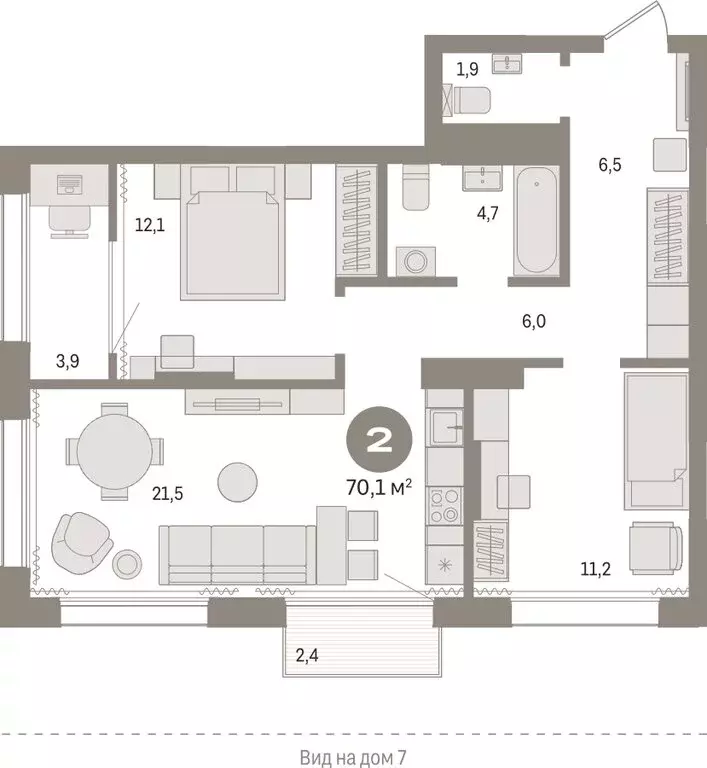 2-комнатная квартира: Тюмень, Краснооктябрьская улица, 4к3 (70.09 м) - Фото 1