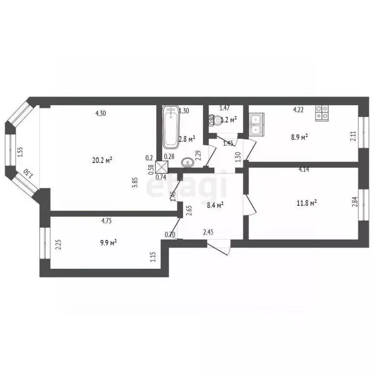 3-к кв. Мордовия, Саранск ул. Гагарина, 12 (63.2 м) - Фото 2