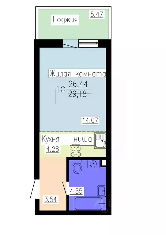 Студия Воронежская область, Воронеж Гвардейский пер., 21 (29.18 м) - Фото 1