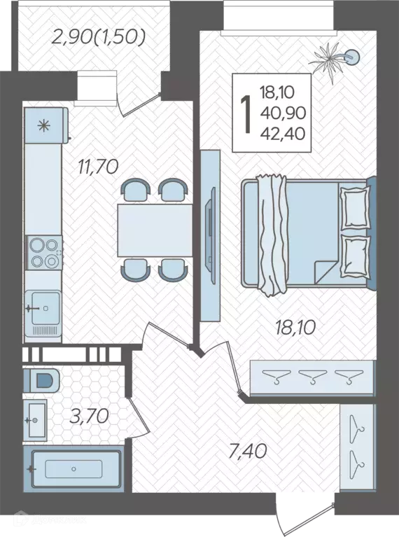 Продаётся 1-к квартира, 42.4 м - Фото 0