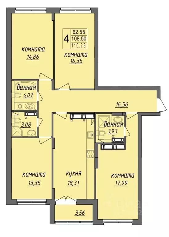 4-к кв. Владимирская область, Муром Колхозная ул, 24 (110.28 м) - Фото 0