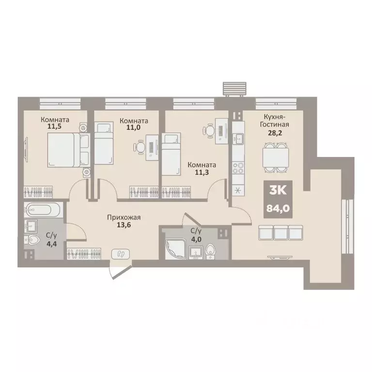 3-к кв. Курганская область, Курган Заозерный жилрайон, 12-й мкр, 1 ... - Фото 1