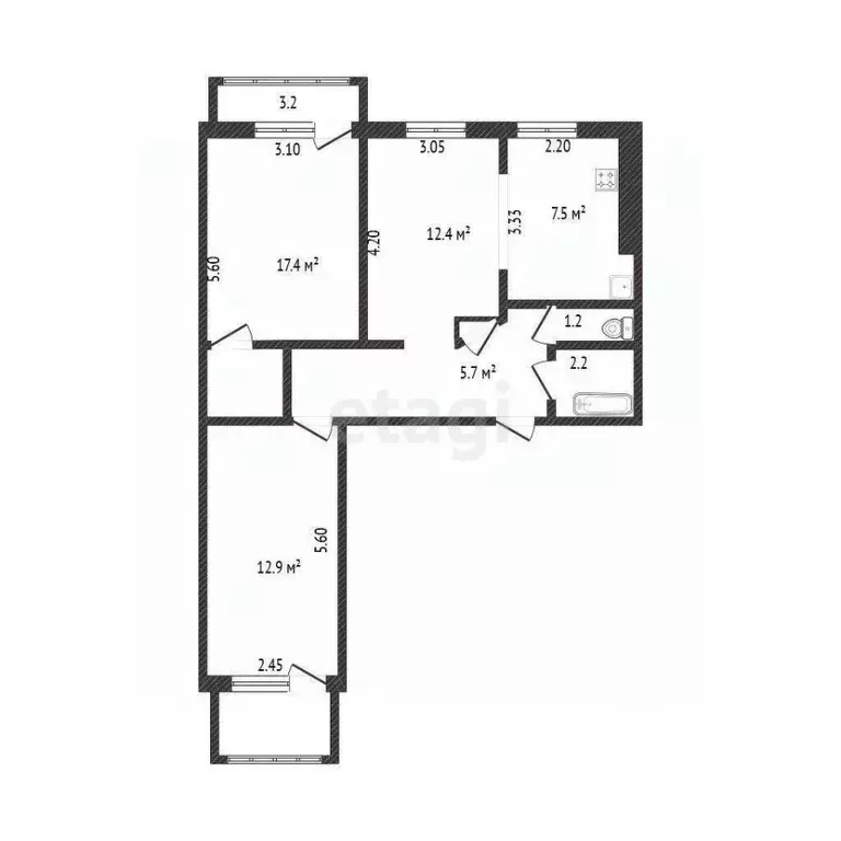 3-к кв. Хабаровский край, Комсомольск-на-Амуре ул. Пирогова, 36к3 ... - Фото 2