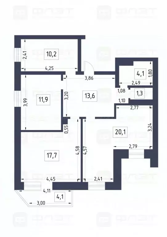3-к кв. Татарстан, Казань ул. Юлиуса Фучика, 8А (78.9 м) - Фото 2