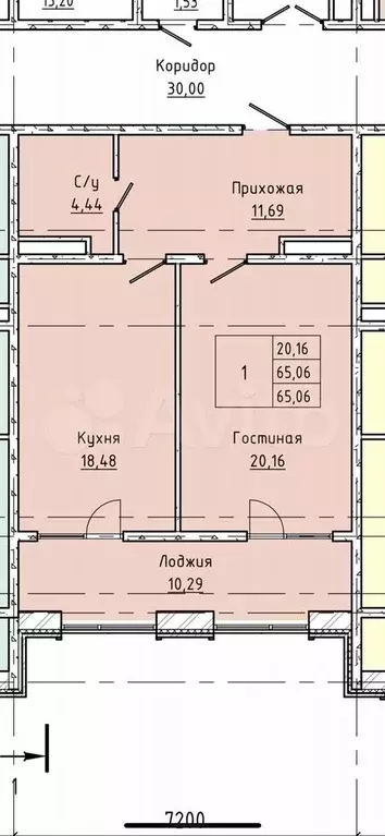 1-к. квартира, 65,5 м, 17/20 эт. - Фото 1