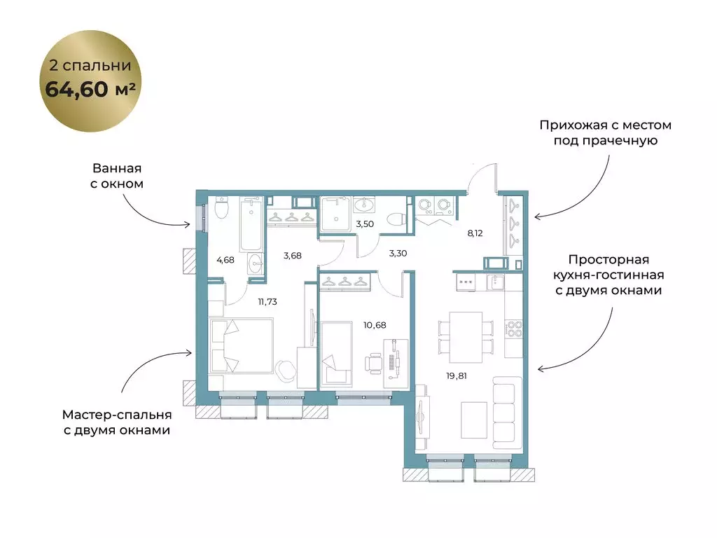 2-комнатная квартира: Всеволожск, промышленный район ... - Фото 0