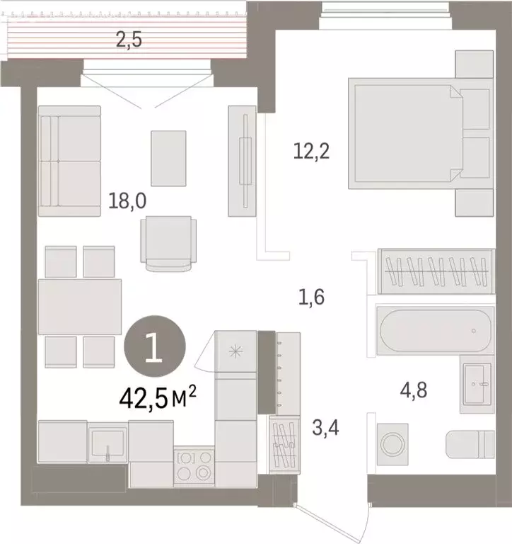 1-комнатная квартира: Новосибирск, улица Аэропорт (42.54 м) - Фото 1