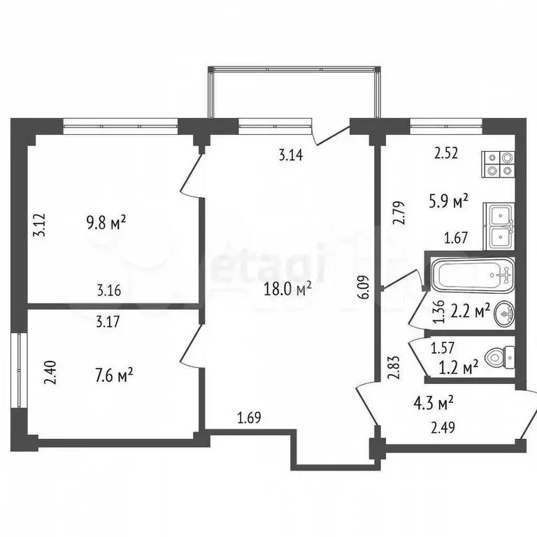 3-к. квартира, 49 м, 4/5 эт. - Фото 0