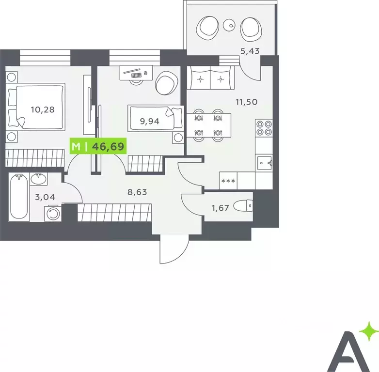 2-к кв. Ленинградская область, Всеволожский район, Заневское городское ... - Фото 1