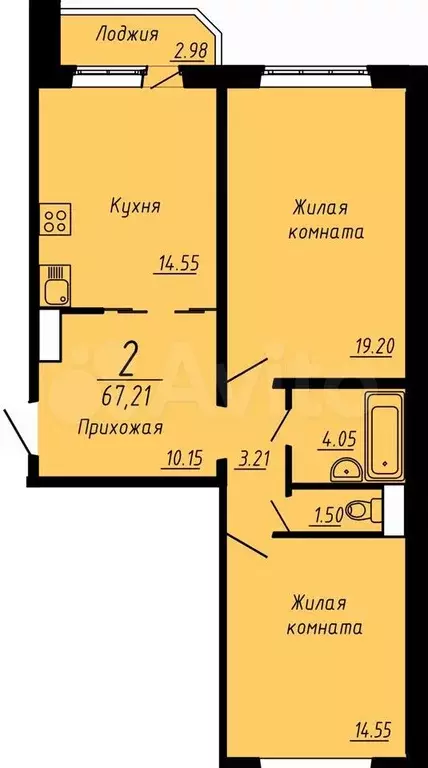 2-к. квартира, 67 м, 1/16 эт. - Фото 0