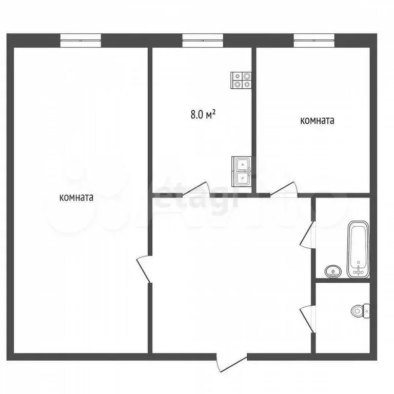 2-к. квартира, 48,6 м, 3/9 эт. - Фото 0