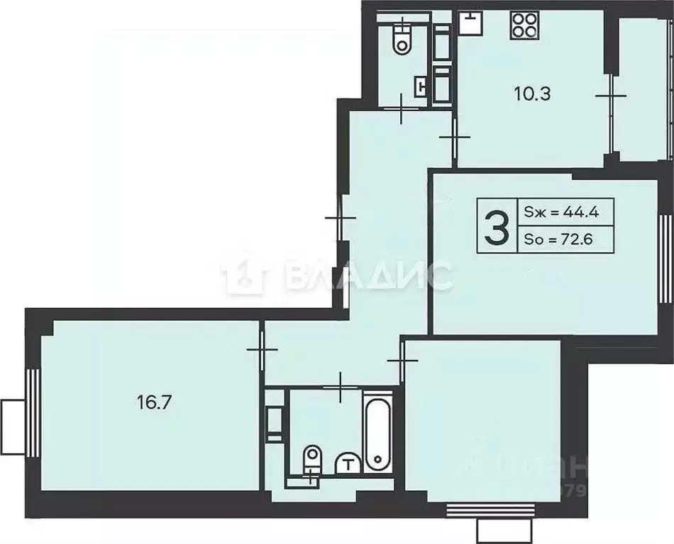 3-к кв. Москва Амурская ул., 1к1 (72.6 м) - Фото 2