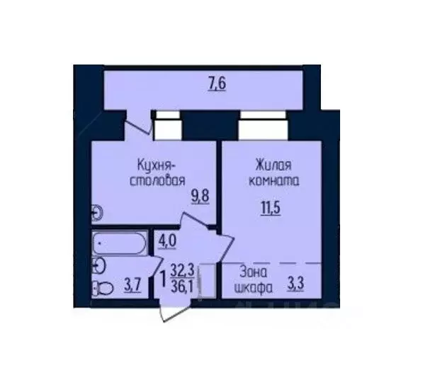 1-к кв. Амурская область, Благовещенск Северная ул., 103 (36.1 м) - Фото 1