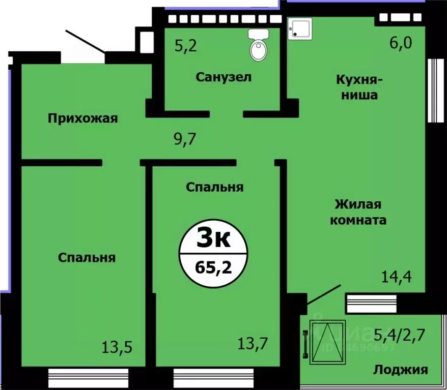 3-к кв. Красноярский край, Красноярск ул. Лесников, 37 (63.9 м) - Фото 0