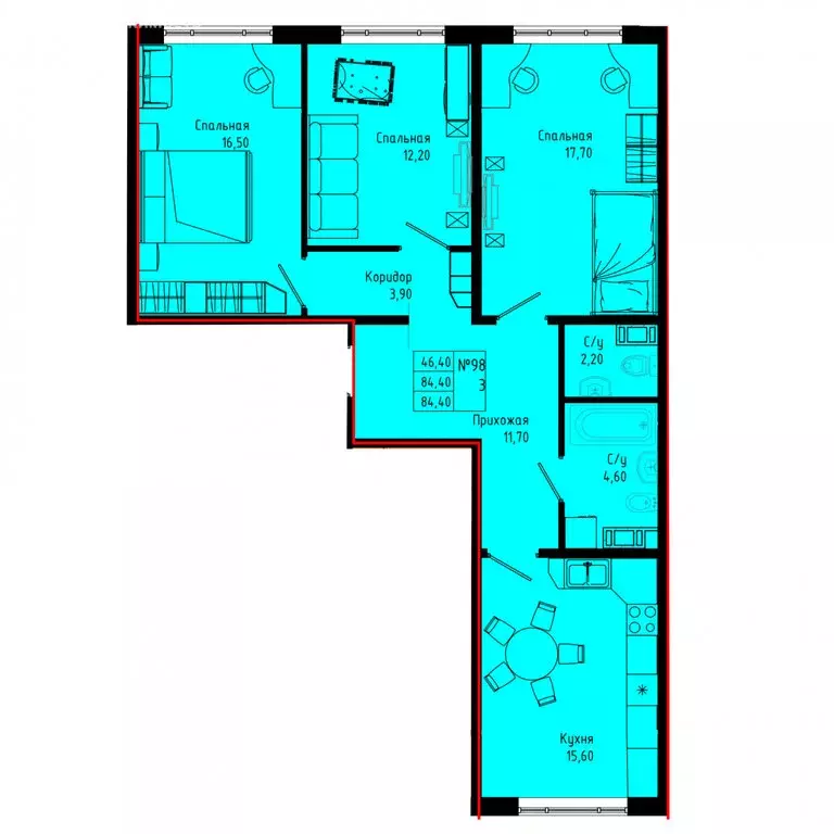 3-комнатная квартира: Коммунар, Железнодорожная улица, 41к1 (84.4 м) - Фото 1