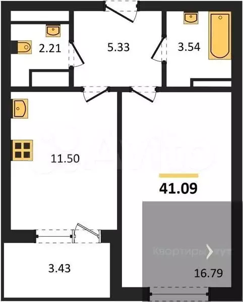 1-к. квартира, 41,1 м, 13/18 эт. - Фото 0