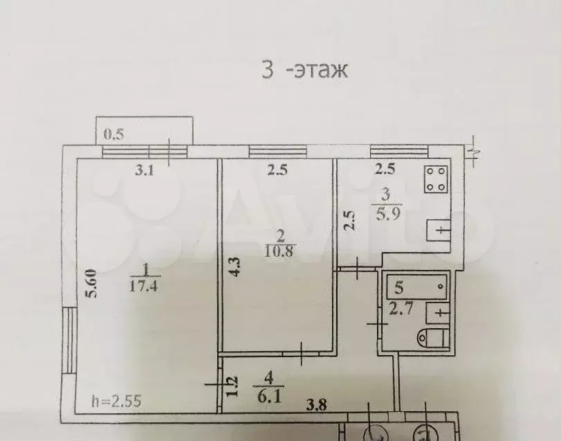 2-к. квартира, 43 м, 3/5 эт. - Фото 0