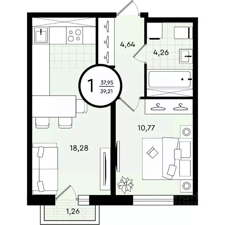 1-к кв. Тюменская область, Тюмень ул. Александра Звягина, 2 (39.21 м) - Фото 1