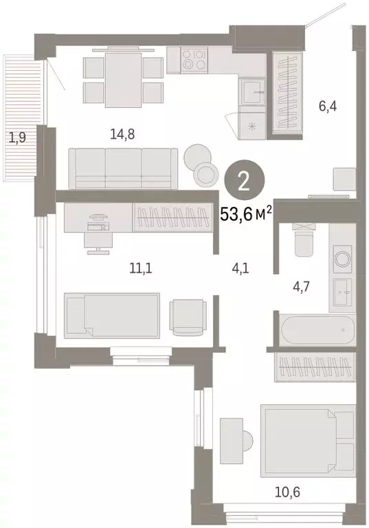 2-комнатная квартира: Тюмень, жилой комплекс Зарека (53.58 м) - Фото 1