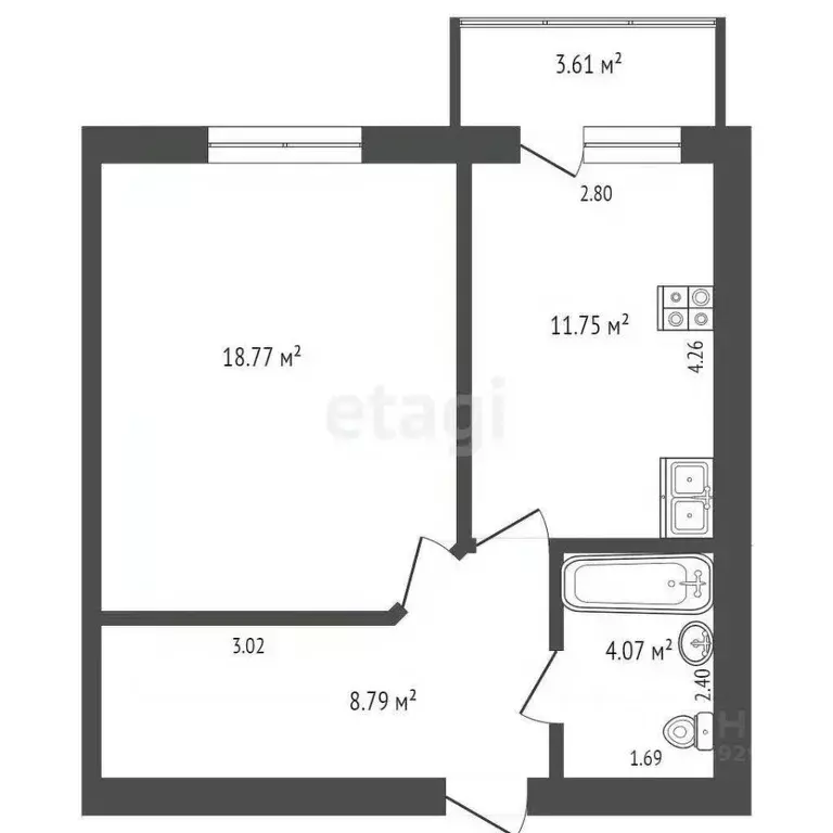 1-к кв. Ростовская область, Таганрог ул. Пархоменко, 58-2 (44.3 м) - Фото 2
