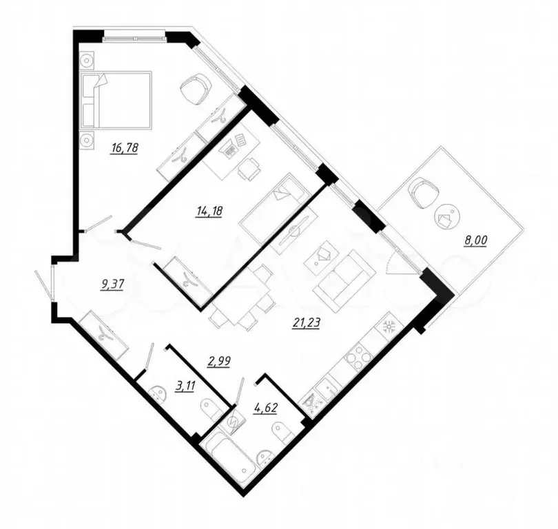 2-к. квартира, 74,7 м, 1/5 эт. - Фото 0