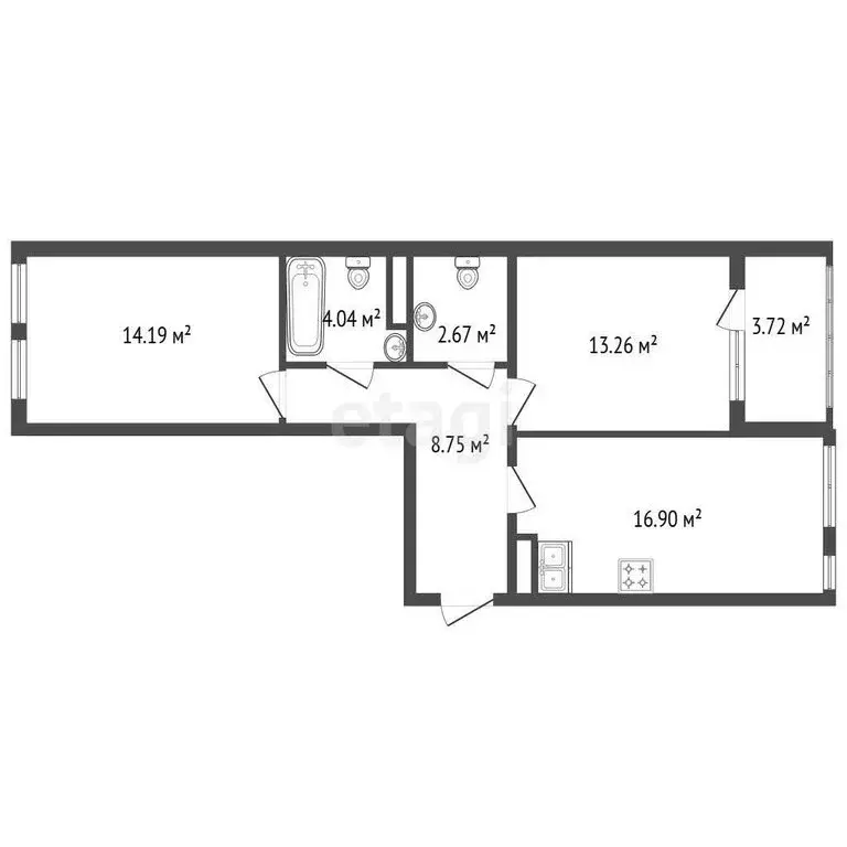2-комнатная квартира: Санкт-Петербург, улица Челюскина, 2 (61.67 м) - Фото 1