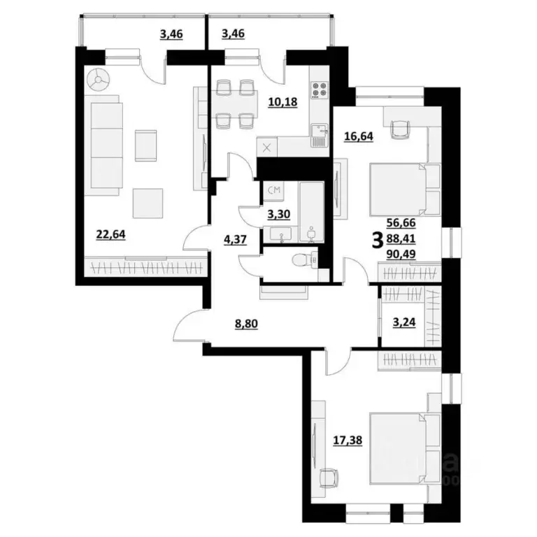 3-к кв. Белгородская область, Белгород ул. Квасова (90.49 м) - Фото 0